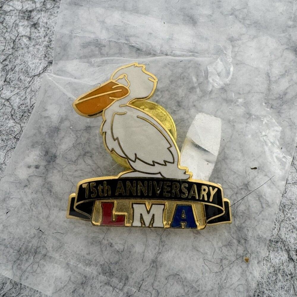 75th Anniversary LMA Pelican Gold Tone Enamel Lapel Hat Tie Pinback Collectible